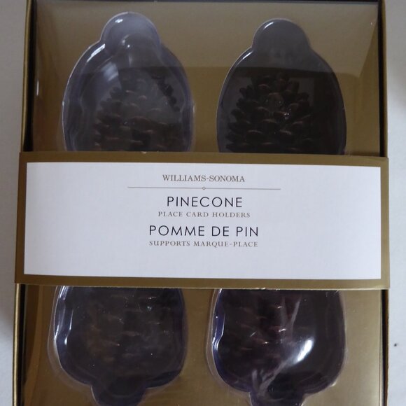 2013 WILLIAM SONOMA PINECONE METAL PLACE CARD NAME HOLDERS (NEW) 2 BOXES (8 QTY) - Picture 2 of 3